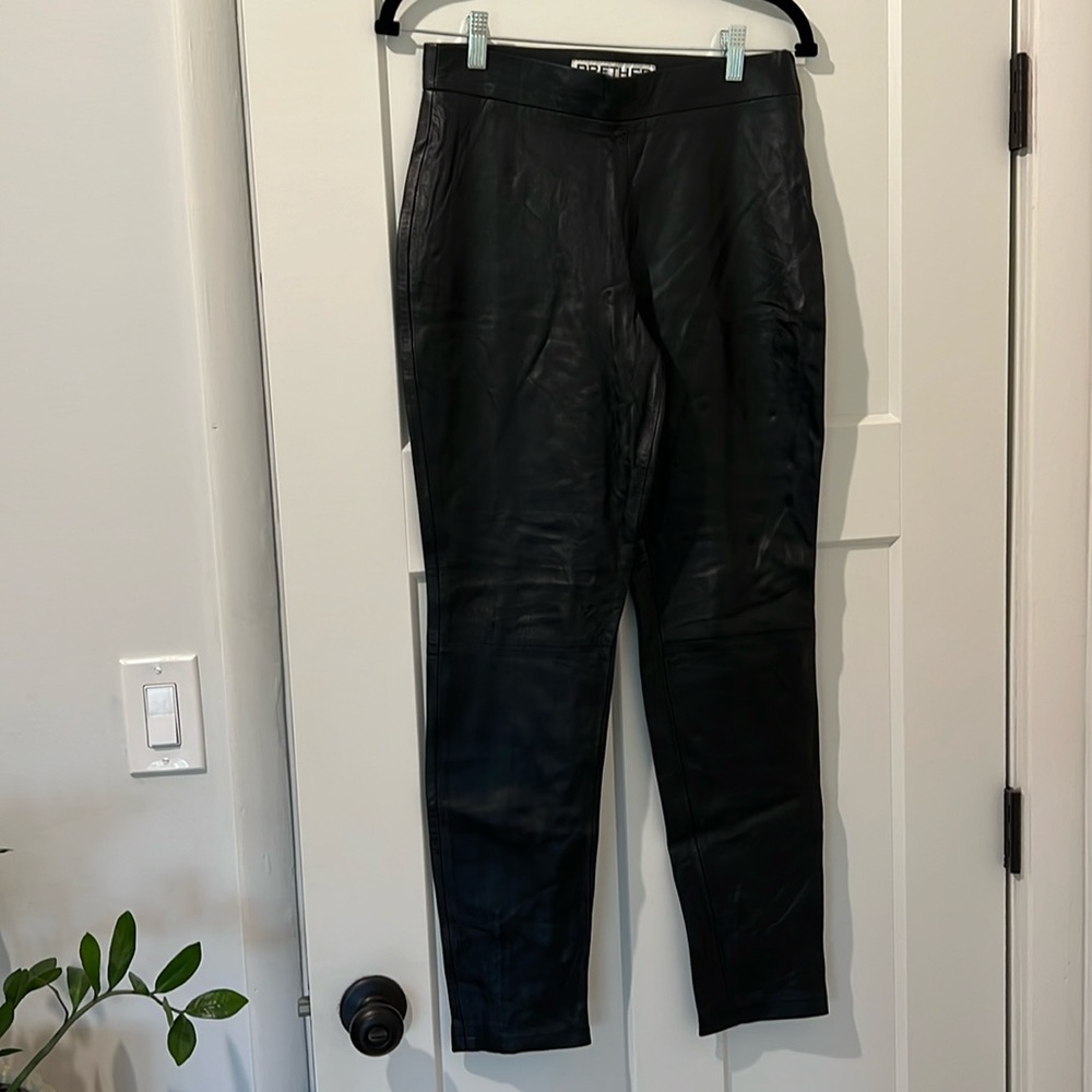 Prether brand leather ankle side zip pants, black, size 8